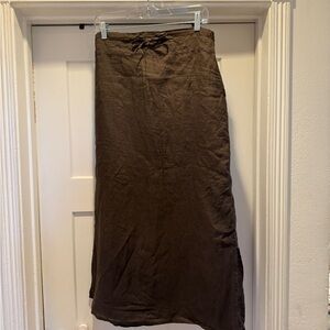 Sisley Brown Midi linen skirt